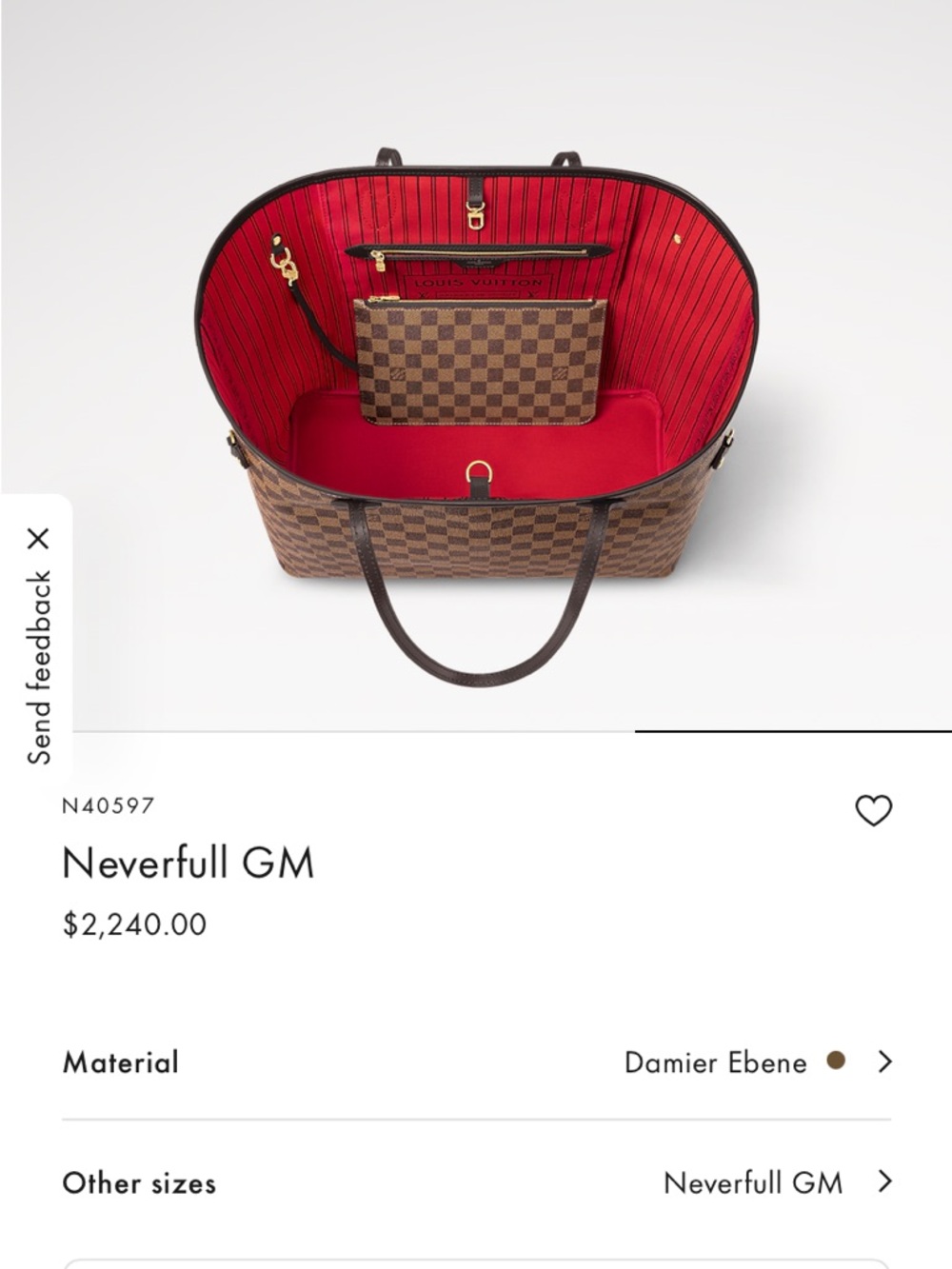 Louis Vuitton Damier Ebene Tote with Red Interior